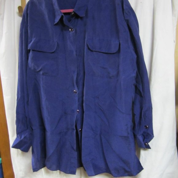 VTG VENEZIA VITALE 100% SILK, DK PURPLE, BUTTON DOWN BLOUSE, W/POCKETS, 22/24 - Picture 2 of 7